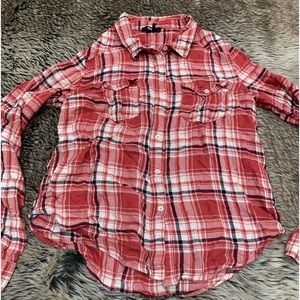 Paige Women plaid Ceder Cream / Evening Blue Long Sleeve Button-Down Shirt Size